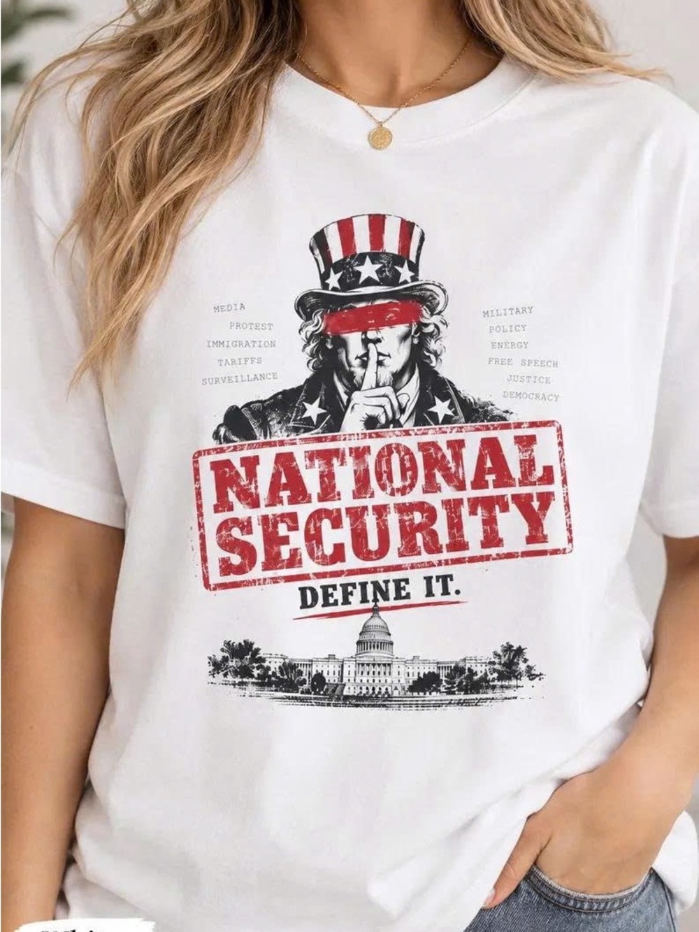 Women's White 'National Security' Graphic Short-Sleeve Tee